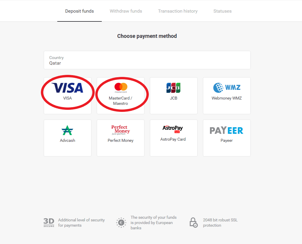credit and debit card payment system in binomo