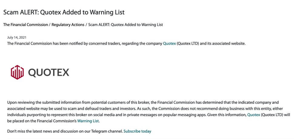 Quotex scam warning